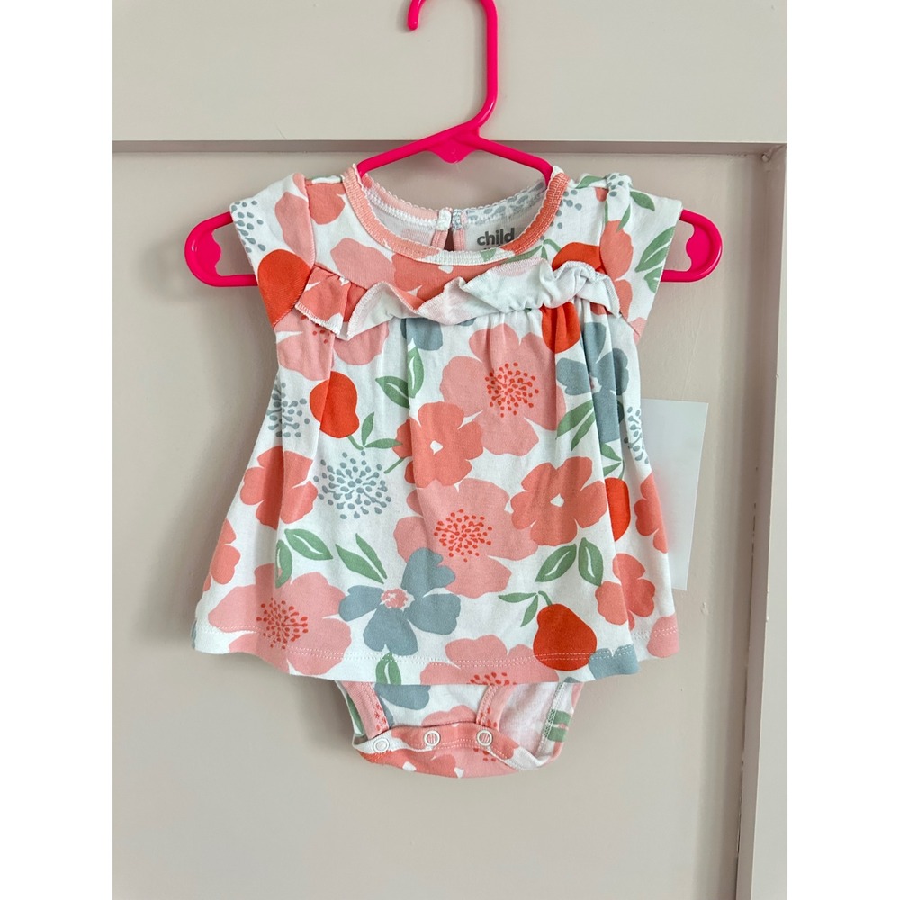 Child of Mine by Carters‎ Baby Girls Floral Bodysuit Dress Peach Blue 0-3M